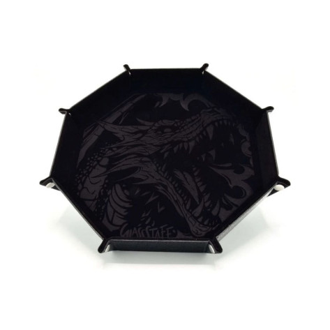Табла за зарове GlassStaff - XL Octagonal Foldable Dice Tray, Dragon Skin Edition, черна