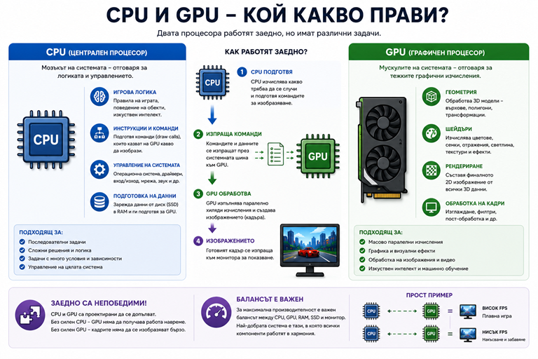 Как процесорът и видеокартата си разпределят задачите