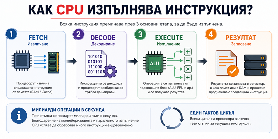 Схема Fetch Decode Execute – как процесорът изпълнява инструкция