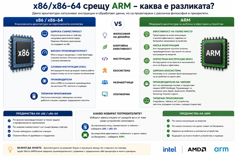 Сравнение между x86 и ARM процесорни архитектури